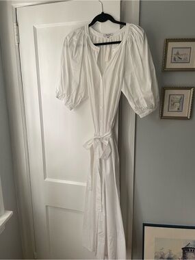 NWT Madewell white Button-Front Midi Dress with Self Tie